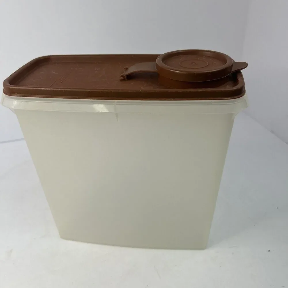 Vintage Tupperware Super Cereal Storer 115 Sheer Container Brown Flip Top Lid